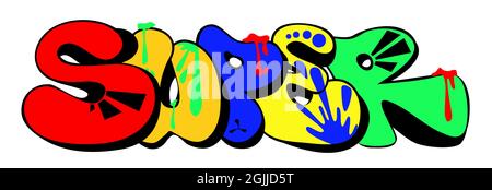 Graffity con super testo stratificato eps10 illustrazione vettoriale isolato su sfondo bianco. Illustrazione Vettoriale