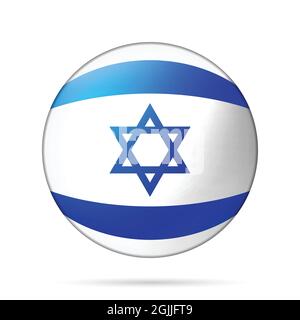 Palla di vetro con bandiera di Israele. Sfera rotonda, icona modello. Simbolo nazionale israeliano. Palla lucida e realistica. Illustrazione vettoriale astratta 3D Illustrazione Vettoriale