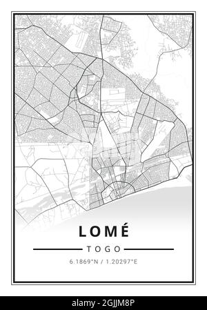 Street map arte della città di Lomé in Togo - Africa Foto Stock