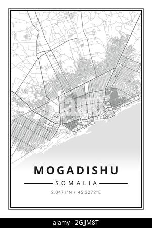 Street map arte della città di Mogadiscio in Somalia - Africa Foto Stock