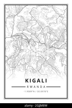 Street map arte della città di Kigali in Ruanda - Africa Foto Stock