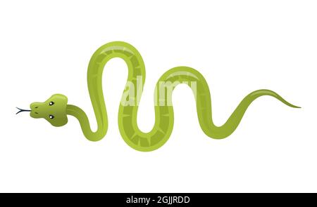 Serpente verde - creativo, oggetto cartoon moderno. L'illustrazione su sfondo bianco può essere utilizzata come icona. Rettile a forma di zig-zag con un lungo corpo da polso, Illustrazione Vettoriale