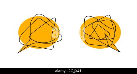 Due bolle con l'icona dei commenti. Brainstorming, illustrazione delle negoziazioni. Simbolo di coaching. Comunicazione, relazioni segno Illustrazione Vettoriale