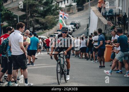 Aberaeron, Regno Unito. 8 settembre 2021. Il tour AJ Bell della Gran Bretagna 2021. Fase 4 Aberaeron a Great Orme a Llandudno. Tim Naberman. Credit: Action Plus Sports/Alamy Live News Foto Stock