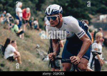 Aberaeron, Regno Unito. 8 settembre 2021. Il tour AJ Bell della Gran Bretagna 2021. Fase 4 Aberaeron a Great Orme a Llandudno. Andre Greipel. Credit: Action Plus Sports/Alamy Live News Foto Stock