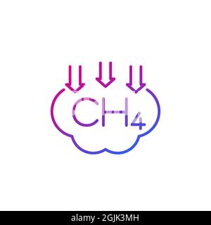 Riduzione delle emissioni di metano, icona della linea di gas CH4 Illustrazione Vettoriale