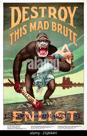 Poster 'Destroy this Mad Brute - enlist' WWI Foto Stock