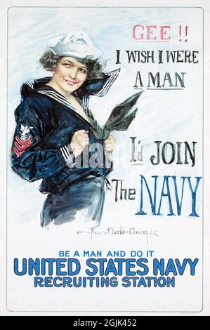 Poster di reclutamento "Gee i Wish i Were a Man" durante la seconda guerra mondiale Foto Stock