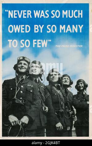 "Mai stato così tanto dovuto da tanti a così pochi" poster della seconda Guerra Mondiale Foto Stock