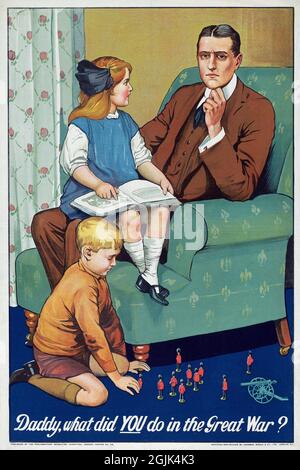 'Papà, che cosa avete fatto nella Grande Guerra?' poster di reclutamento per l'esercito britannico nella prima guerra mondiale. Foto Stock
