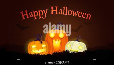 Pumpkins di Halloween su sfondo notturno con testo Illustrazione Vettoriale