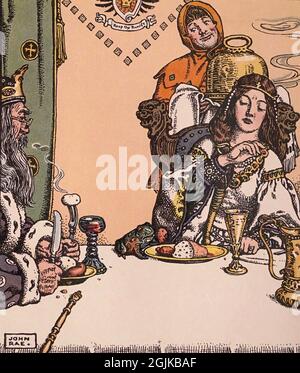 Illustrazione delle storie animali di Grimm libro - la festa della rana regalmente- Foto Stock