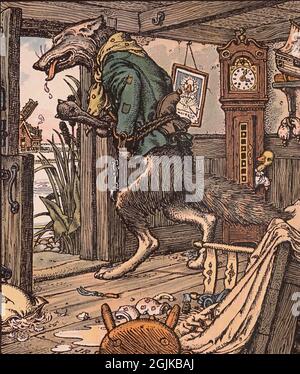 Illustrazione dal libro le storie animali di Grimm il gosling più giovane da solo fugge Foto Stock