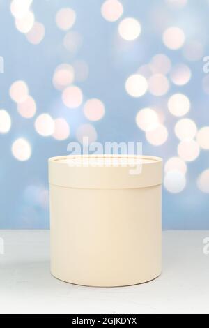 cerchio geometrico bianco con ombra di foglie di palma e luce solare naturale su sfondo di cemento grigio Foto Stock