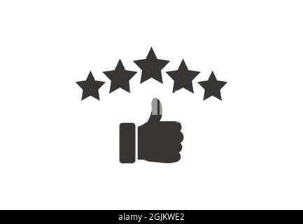 Pollice su, classifica, icona stelle. Disegno vettoriale. disegno piatto. Illustrazione Vettoriale