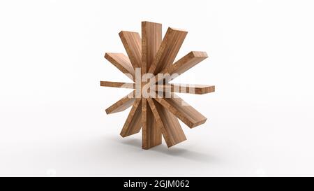Illustrazione 3D di un simbolo di un fiore di legno di quercia con asterisco su sfondo bianco Foto Stock