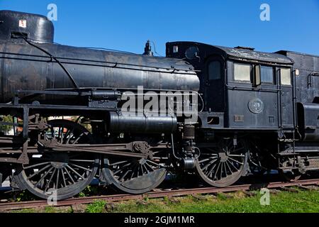 Vannas, Norrland Svezia - 13 agosto 2021: Una vecchia locomotiva a vapore nera Foto Stock