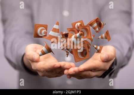 Rendering 3D di una barriera, in costruzione concetto su sfondo sfocato Foto Stock