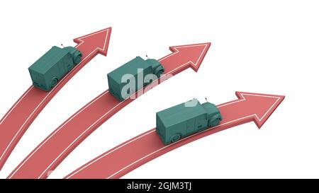 auto per il trasporto di denaro con direzione freccia. rendering 3d Foto Stock