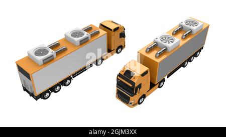 camion con due grandi condizionatori d'aria sul tetto isolato su bianco. rendering 3d Foto Stock