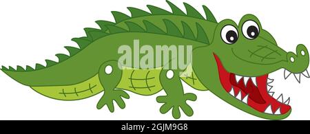 Coccodrillo vettore carino con la bocca aperta strisciante Illustrazione Vettoriale