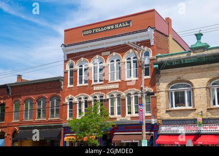 ODD Fellows Hall al 115 Water Street nel centro storico di Exeter, New Hampshire NH, USA. Foto Stock