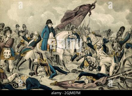 Scene della Battaglia di Waterloo nel 1815, dove la Grande Armée di Napoleone fu per poco sconfitta da Wellington e dagli eserciti combinati di Blücher Foto Stock