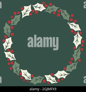 Vacanze invernali Holly Foliage e Berries Round Vector Frame Illustrazione Vettoriale