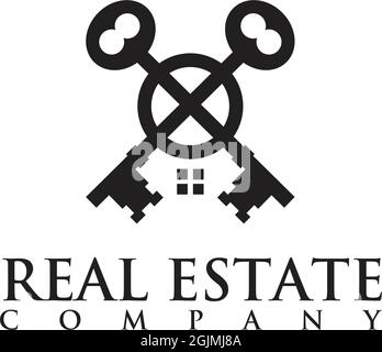 Logo immobiliare con l'uso di modello vettoriale con illustrazione a chiave incrociata Illustrazione Vettoriale