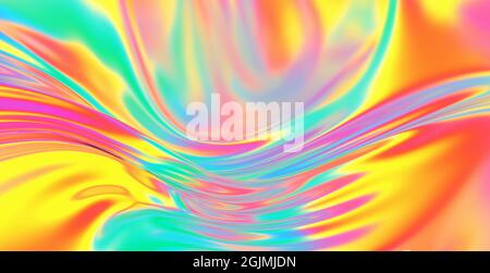 Tessuto tessuto gradiente onde sfondo astratto. Superficie ondulata in cromo iridescente. Superficie liquida, increspature, riflessi. illustrazione del rendering 3d. Foto Stock