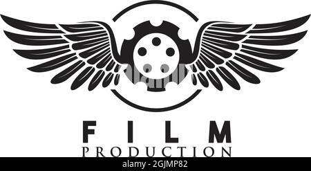 Modello vettoriale di disegno del logo dell'azienda del produttore del film Illustrazione Vettoriale