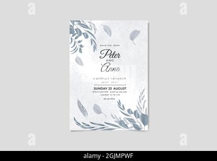 Bella digitale dipinto a mano femminile acquerello floreale e foglie Premium Wedding Invitation Card Illustrazione Vettoriale