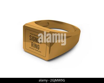 Illustrazione 3D di Signet Ring Mockup Scene on Isolated background Foto Stock