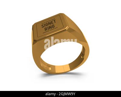 Illustrazione 3D di Signet Ring Mockup Scene on Isolated background Foto Stock