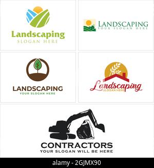 Landscaping farm escavatore logo design Illustrazione Vettoriale