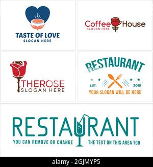 Ristorante cibo e bevande, coffee house design logo Illustrazione Vettoriale
