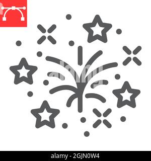 Icona linea fuochi d'artificio, festività e natale, icona vettore fuochi d'artificio, grafica vettoriale, segno contorno tratto modificabile, eps 10. Illustrazione Vettoriale