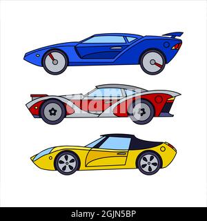 Set di auto sportive. Auto retrò. Icone colorate. Clipart vettoriale Illustrazione Vettoriale