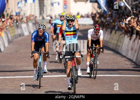 Trento, Italia. 11 Settembre 2021. Thibau NYS (bel) durante i Campionati europei di UEC Road - Under 23 Men Road Race - Street Cycling Credit: Live Media Publishing Group/Alamy Live News Foto Stock