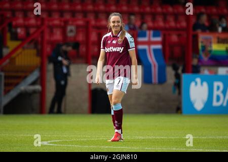 Londra, Regno Unito. 11 Settembre 2021. La Lisa Evans del prosciutto occidentale. Barclays fa Women's Super League West Ham vs Aston Villa. Credit: Liam Asman/Alamy Live News Foto Stock