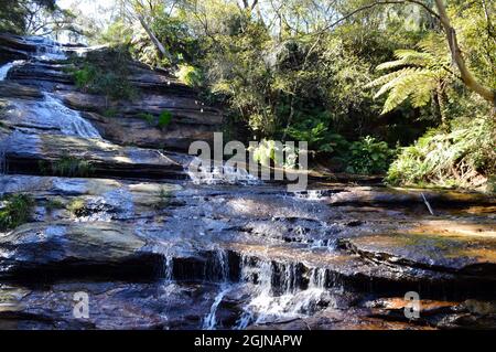 Una vista delle Cascate di Katoomba nelle Blue Mountains dell'Australia Foto Stock