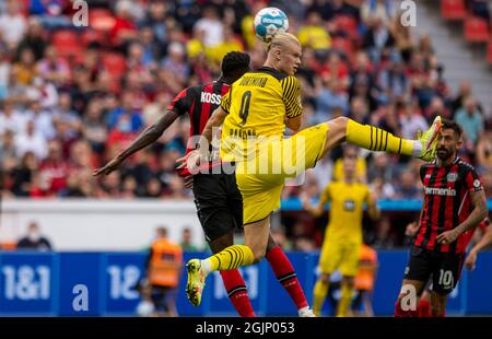 Erling Haaland (BVB) Bayer Leverkusen - Borussia Dortmund 11.09.2021, Fussball; 1. Bundesliga, Saison 2021/22 Foto: Moritz Müller Copyright (nur für journalistische Zwecke) by: Moritz Müller, Wilhelm-Raabe-Str.18, 40470 Düsseldorf. Tel 0211-13954918. MB.: 0176-81034275; Honorar zzgl. 7%UmSt. Belegexemplar; Commerzbank, Konto: 3813045, BLZ: 30040000; IBAN: DE49 3004 0000 0381 3045 00; Finanzamt Düsseldorf-Nord, Steuernummer: 105/5193/1677 Foto Stock