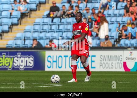 COVENTRY, UK 11 SETTEMBRE Middlesbrough's Sol Bamba durante la seconda metà della partita del Campionato Sky Bet tra Coventry City e Middlesbrough alla Ricoh Arena di Coventry sabato 11 settembre 2021. (Credit: John Cripps | MI News) Credit: MI News & Sport /Alamy Live News Foto Stock