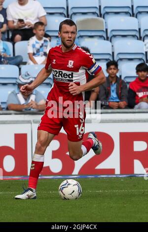 COVENTRY, UK 11 SETTEMBRE il capitano Jonathan Howson di Middlesbrough durante la seconda metà della partita del Campionato Sky Bet tra Coventry City e Middlesbrough alla Ricoh Arena di Coventry sabato 11 settembre 2021. (Credit: John Cripps | MI News) Credit: MI News & Sport /Alamy Live News Foto Stock