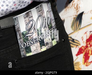 Shanksville, Stati Uniti. 11 Settembre 2021. Un opuscolo del programma dalla ventesima osservanza degli attacchi terroristici 911 è visto al Flight 93 National Memorial il Sabato, 11 settembre 2021 vicino Shanksville, Pennsylvania. Foto di Archie Carpenter/UPI Credit: UPI/Alamy Live News Foto Stock