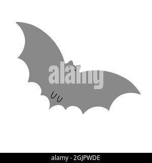 Halloween bat semplice illustrazione vettoriale fantasia, disegnata a mano grigio animale cartone animato carattere spooky per autunno elemento di decorazione vacanza, carte, striscioni Illustrazione Vettoriale