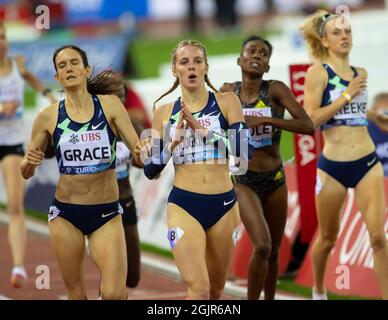 ZURIGO - SVIZZERA 9 SET 21: Keely Hodgkinson (GBR) gareggia negli 800m alla finale della Wanda Diamond League allo stadio Letzigrund di Zurigo sul Foto Stock