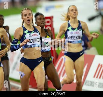 ZURIGO - SVIZZERA 9 SET 21: Keely Hodgkinson (GBR) gareggia negli 800m alla finale della Wanda Diamond League allo stadio Letzigrund di Zurigo sul Foto Stock