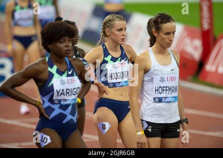 ZURIGO - SVIZZERA 9 SET 21: Keely Hodgkinson (GBR) gareggia negli 800m alla finale della Wanda Diamond League allo stadio Letzigrund di Zurigo sul Foto Stock