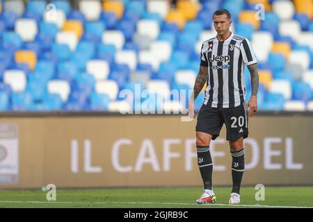 Il 11 settembre 2021 il forward italiano di Juventus, Federico Bernardeschi, ha gesticolato durante la Serie Una partita di calcio tra la SSC Napoli e la Juventus FC allo stadio Diego Armando Maradona di Napoli Foto Stock